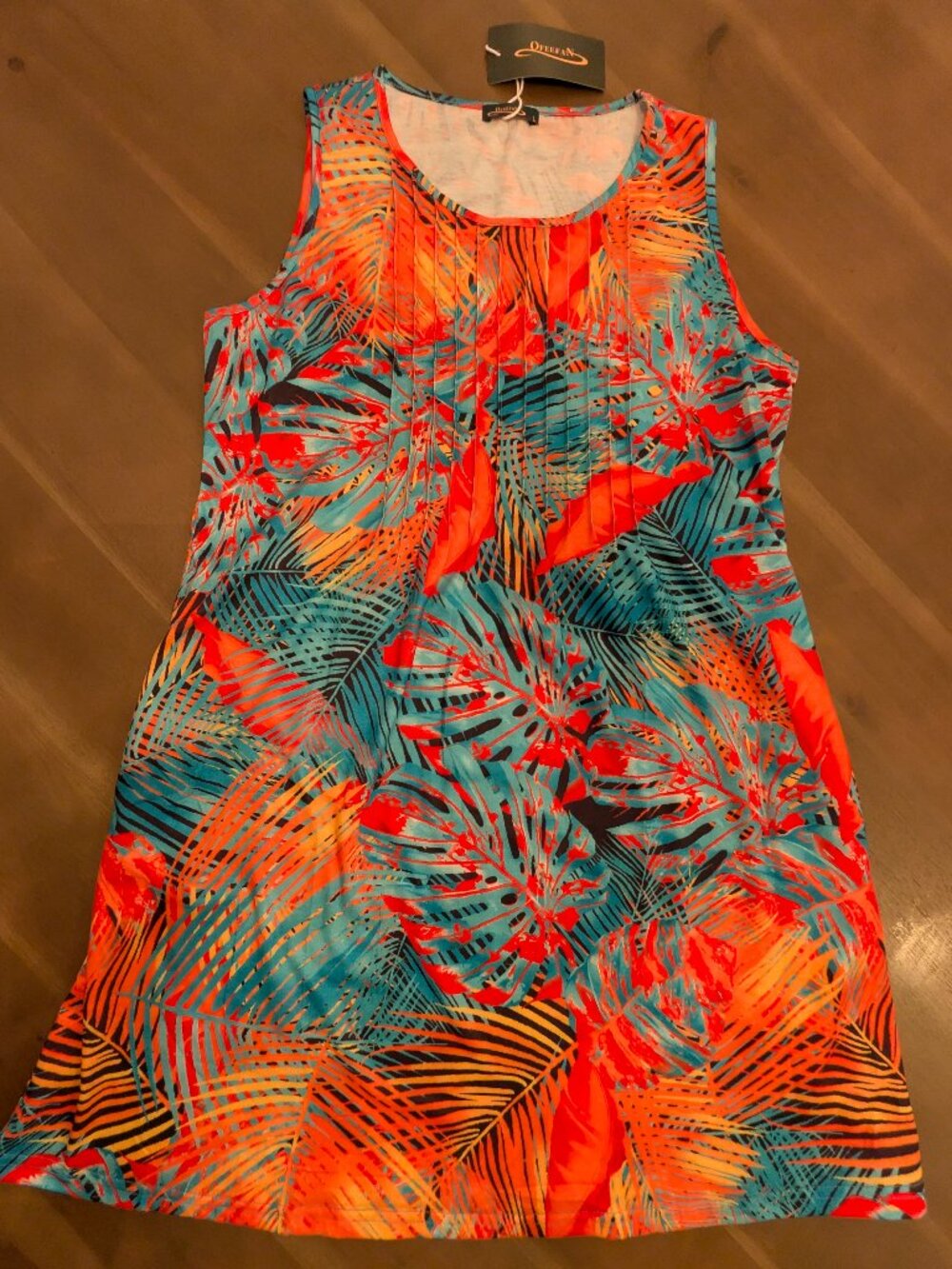 NWT Tropical Floral Summer Dress | Turquoise & Orange | L | Pockets